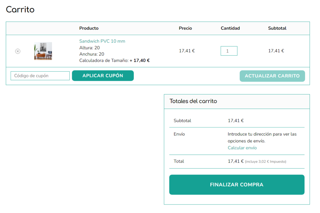 Captura ejemplo resumen carrito